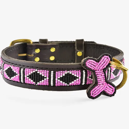Kampuni Zinj Design Rafiki Pink - hundehalsbånd med glasperler